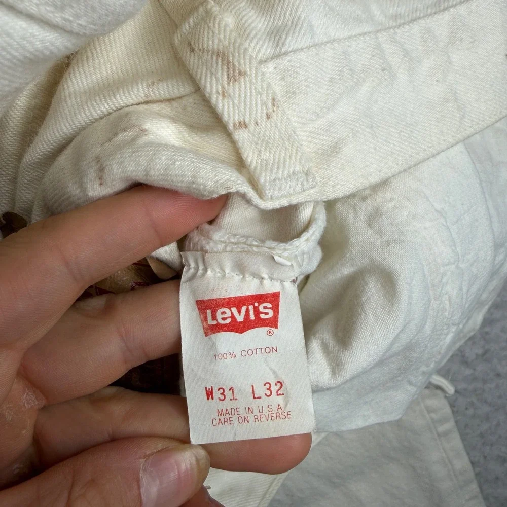 Vintage Levis 501 Jeans 31x32 (29x32) White Denim Made in USA Straight Leg stain